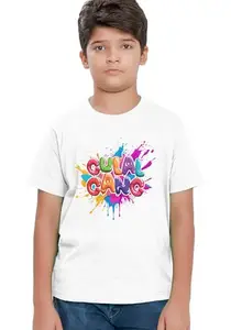 Wear Your Opinion Senior Kids Half Sleeve Graphic Printed T-Shirt (Design: Gulal Gang,White,XX-Small)