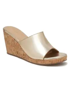 Bruno Manetti women's Gold Slip-on Back Open with Upper Modern Design Round Toe Comfort Platform Wedges Sandals