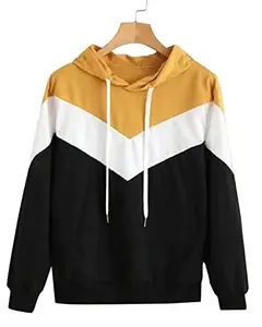 JUNEBERRY JUNEBERRY® Fleece Regular Fit Hooded Neck Sweatshirt Jacket Latest and Cool Tri Color Block Winter Wear for Women (2XL) Multicolour