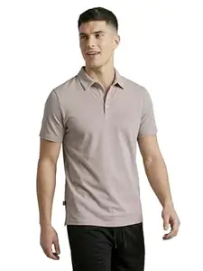 TECHNOSPORT Men Solid Casual Fit Athletic Polo T Shirt COTFLEX Memory Stretch Polyester Polo Tshirt for Men Office Casual Smart Travel Golf Weekend Wear