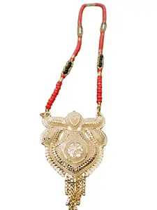 Traditional Red Beaded Gold Plated Mangalsutra for Women | Long Pendant Bridal Mangalsutra Set for Wedding & Saree Look | Ethnic Indian Artificial Jewelry for Bride