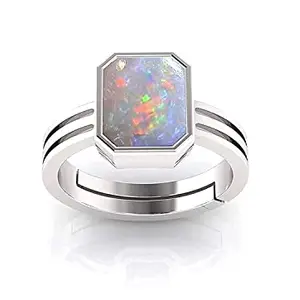 Anuj Sales Certified 12.25 Ratti / 11.00 Carat German Silver Plated White Australian Opal Fire Ring Astrological Gemstone Silver Ring for Women and Men Silver Adjustable