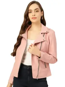 PREEGO Women Pink Solid Leather Jacket