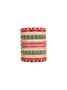 Taasha Craft Janki multicolour traditional golden work small set of bangles for karwachauth Size 2.12 Set of (9 Bangles)