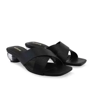 ROCIA By Regal Black Women Textured Block Heel Slip Ons