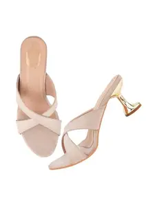 Shoetopia Embellished Golden Sparkle Block Heeled Sandals For Women & Girls /EU40