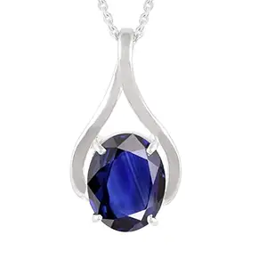 GEMS RIVER 4.25 Ratti 3.50 Carat Certified Unheated Untreatet A+ Quality Natural Blue Sapphire Neelam Gemstone Silver Plated Pendant Locket for Women's and Men's (A37)