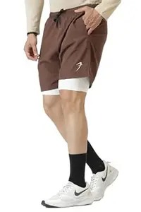 FUAARK Double Layer 2 in 1 Sports Shorts with Inner Tights for Men Gym Tight Short with Pocket