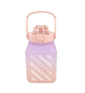 House of Quirk 1.5Litre Water Bottle Sport Drinks Bottle with Straw 1.5L Water Bottle with Lock Cover & Leak Proof,for Gym, School (Pink/Purple)