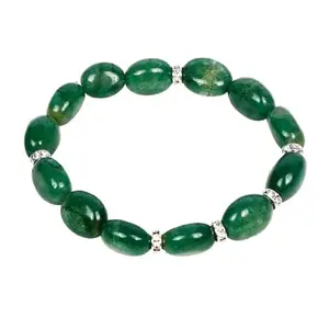 gemsindia 6.5" Natural Brazilian Emerald Oval Cab Handmade Stretchable Bracelet for Women