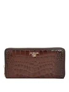 Da Milano Zip Leather Wallet for Women - Brown