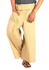Whitewhale Men's Loose Fit Cotton Yoga Pants (WHITEWHALE-INDIA-525_Khaki_Free Size)
