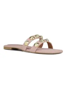 Inc.5 Womens Peach Solid Square Toe Casual Flat Slip-on Sandals