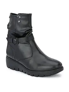Delize Light - Black Women Vegan Leather, Light Weight, mid Heel Wedge Ankle Boots 60296-39