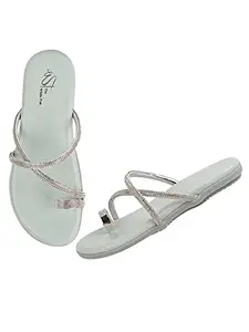 The White Pole Ethnic Fashionable Slipon Slider Flat Sandals For Women And Girl
