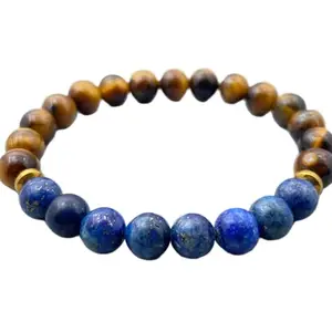 LKBEADS Lapis Lazuli Bracelet | Tiger's Eye Beaded Bracelet for Her & Him | Essential Oils Gift for Best Friend | Birthstone Jewelry|8mm Round|Smooth|Brown & Blue|SRC_LI_000023