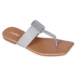 Colo Flat T-Shape Fashion Sandal's and Slipper's for Women's & Girl's NK-3 Grey Size 3 UK