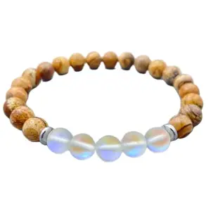 LKBEADS Picture Jasper Bracelet, Matte Aura Quartz Beaded Bracelet, Unique Gift for Him, Men's Jewelry, Natural Stone Accessories|8mm Round|Smooth|Multicolor|SRC_LI_000854