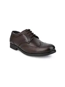 Devil's Snare Men’s Wingtip Oxford Dress Shoes | Genuine Brown Leather Brogues | Formal Lace-Up Footwear | Size: 8