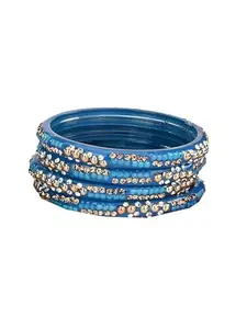 1st Time Modern Glass Bangle/Kada- Perfect For Party, Wedding, Celebrations And Functions, Pack Of 4, Blue- J45