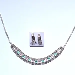 Vaish Accessory Pink and Green Shining Necklace Jewellery Set for Women and Girls Latest Stylish Design
