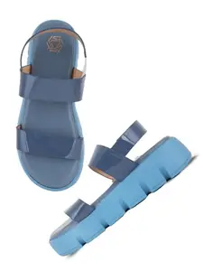 Walkfree Blue Double Straps Flatform Heels(AM-6340-Blue-39)