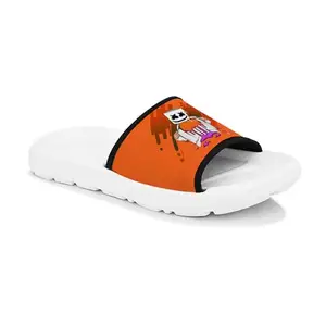 BOOTCO Marshmello Designer Women Slippers Printed Flip Flop | Casual Stylish Chappal for Indoor & Outdoor | Everyday use - Orange 8 IND/UK