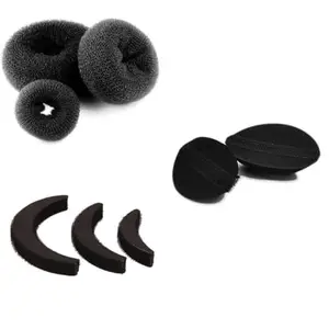 Delightfull Wears 3 Banana Bumpit 2 Hair Puff Up Maker 3 Donut Magic Bun Hair Styling tools Black-(Combo of 8 Pieces)