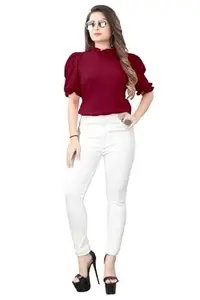 INNSUN FASHION Plain Stylish Back Button Lycra T-Shirt for Women and Girls (M, Maroon)
