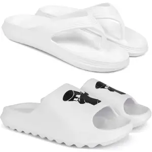 Pampy Angel Combo Pack of 2 Slipper/Flip Flops/Slides/Clogs/Sandals with Adjustable Back Strap for Men,(V-Evafeet-White,Y-Dancer-White),7 (UK/India)