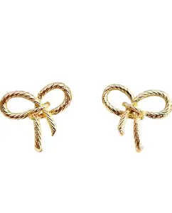 Fashion Earring Black Sugar Gold-Toned Bow Stud Earrings, Textured Design Stylish Gift for Women and Girls