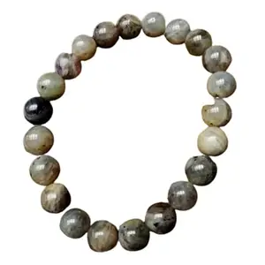 RRJEWELZ Natural Labradorite Round Shape Smooth Cut 8mm Beads 7.5 inch Stretchable Bracelet for Healing, Meditation, Prosperity, Good Luck | STBR_04638