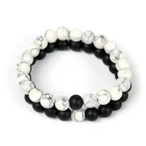 Distance Couple Natural Stones Reiki Yoga Healing Onyx and Howlite Unisex Bracelet for Men and Women