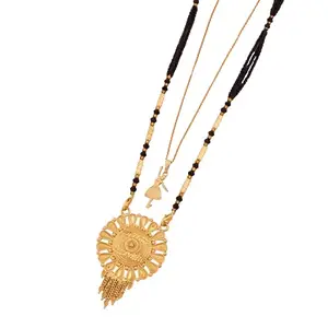 MALKYN Women's Mangalsutra Fashion Jewelry with Gold-Tone Dancing Girl Pendant and Black Beads, Elegant Traditional Design with Crystal Detailing for Weddings and Special Occasions-MD-012