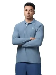 TECHNOSPORT Men's Slim Fit Color Block Full Sleeve Polo T-Shirt with Matpiq, UPF50+, Techno Dry for Sports, Running & Regular Use