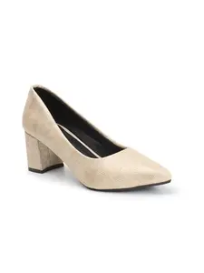 Carlton London Women Gold Stylish Slip-on Pump Shoes with Block Heels, Pointed Toe for Party and Formal Occasions (38)