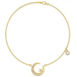 GIVA 925 Silver Golden Moon and Star Anklets (Single) |Gifts for Women and Girls | With Certificate of Authenticity and 925 Stamp | 6 Month Warranty*