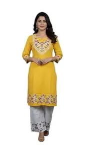 SHANTVAN GALLERY Kurti Set for Women Cotton Kurta Set Women | Rayon Cotton A Line Embroidered Kurti with Straight Pant | Kurti Pant Set