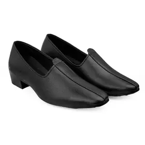 YUVRATO BAXI Men's 5.08 CM Heel Height Increasing Black Casual Formal, Nagra Slipon Punjabi Juttis - 9 UK