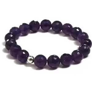 LKBEADS Natural Amethyst 10mm Round Shape Faceted Cut Beads 65 inch Stretchable Bracelet for Men & Women|STBR_RR_00330_65