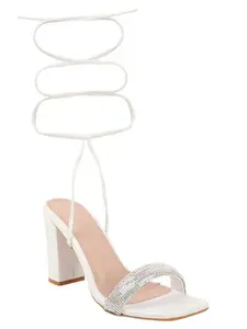 TRYME Embellished Rhinestones Strap Ethnic 3 Inch Block Heel Comfortable Fahsion Casual Stylish Party heels For Women & Girls