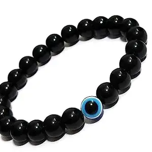 FOLA MOOLYAVAAN PRODUCTS Black Tourmaline Bracelet Evil Eye Natural Healing Stone Gemstone Bracelet for Men & Women, Color Black, Bead Size 8 mm