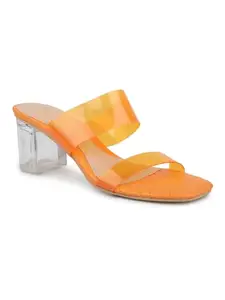 Inc.5 Women Orange Transparent Double Strap Block Heels