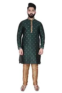 Pro-Ethic Style Developer Men's Silk Printed Kurta and Churidar Pyjama Set (46, Green)