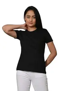 T-MOD Girls 100 Percent Cotton Solid Round Neck T Shirt | Short Sleeve Casual Top with Classic Fit | Soft Fabric Look for Daily Outfits School Wear and Casual Styling |Black Colour