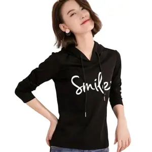 Helpom Stylish Full Sleeve Hooded Neck Style Print Women T-Shirt (LT22-M-BL)