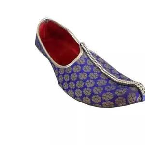 Indian Handmade Sherwani Mojaries Khussa Flip-Flops for Men, UK 9.5, Blue