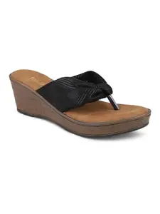 Inc.5 Women Black Embellished Open Toe Wedge Heels
