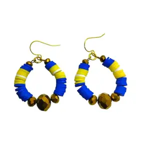 OOFJ Ornament Online Fancy & Stylish Gold Plated Crystal Beads With Blue & Yellow Polymer Clay Beaded Trendy & Fashion Earring EROO305