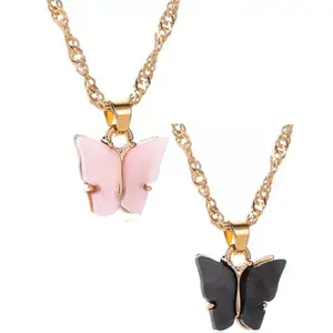 thevinegirl Combo of 2 Pink and Black Mariposa Pendant For Women And Girls